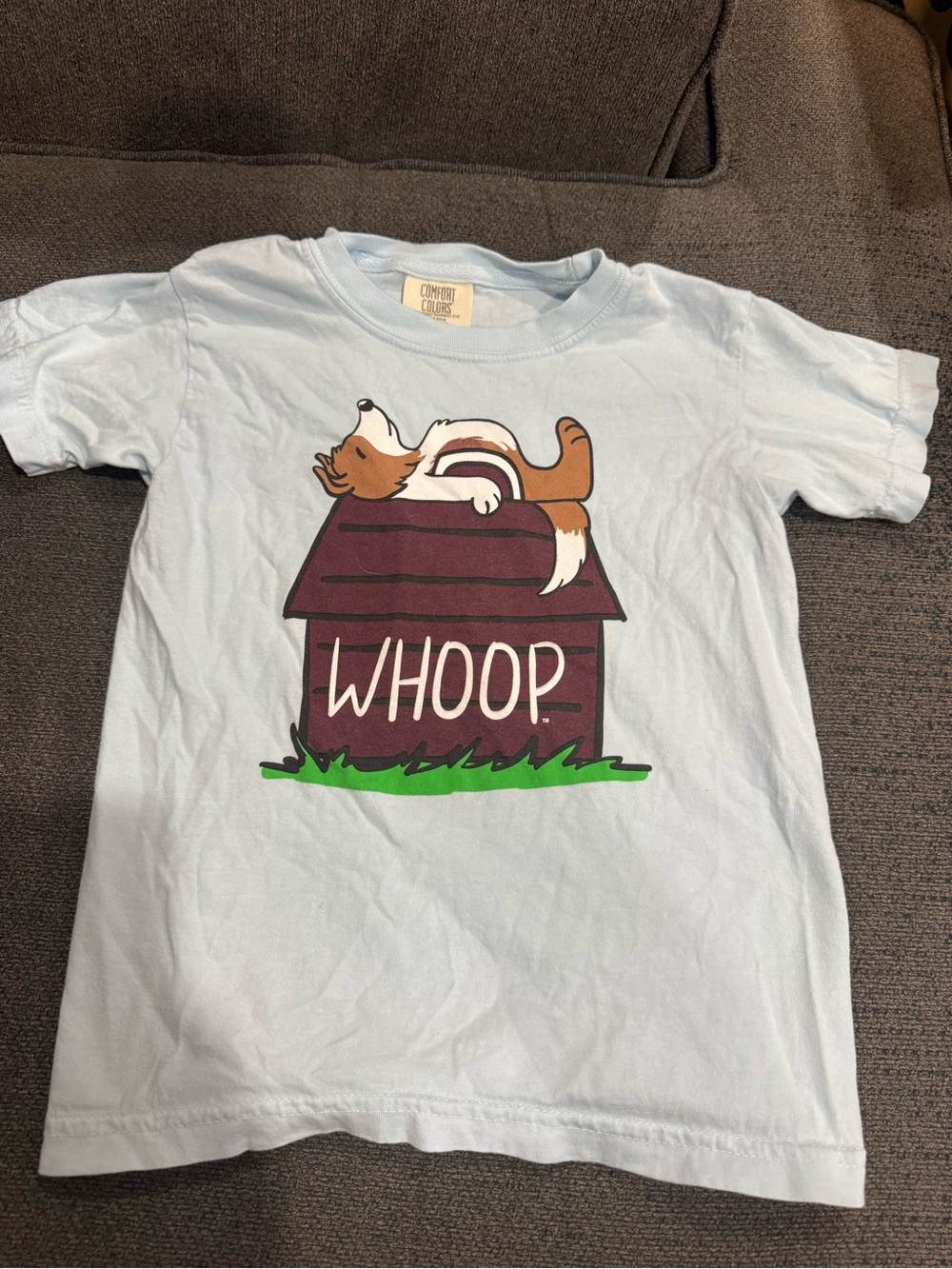 Comfort Colors Light Blue Texas Aggies Kids Tee with Doghouse 'WHOOP' Graphic